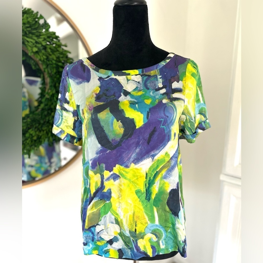 Kate Spade New York 100% Silk Watercolor Short Sleeve Blouse – Size Small